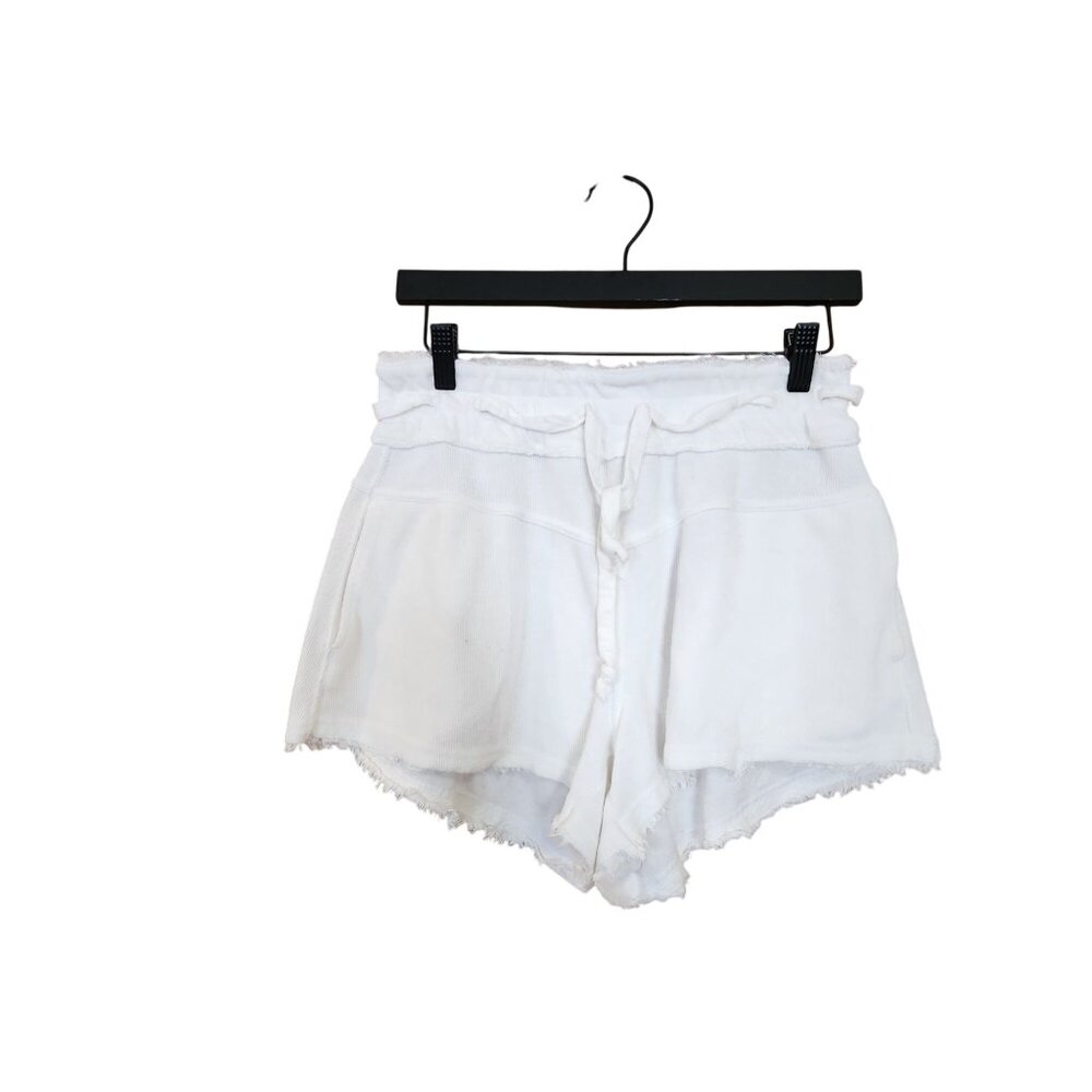 Free People FP Movement White High-Waisted Drawstring Shorts With Frayed Hem Wom